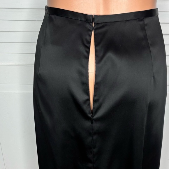 VICTOR COSTA Vintage Black Satin Midi Pencil Skirt Size 14 - Picture 2 of 5